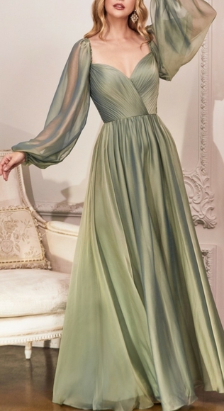 COPY - black,pink, champagne long sleeve a line chiffon gown - Picture 5 of 11